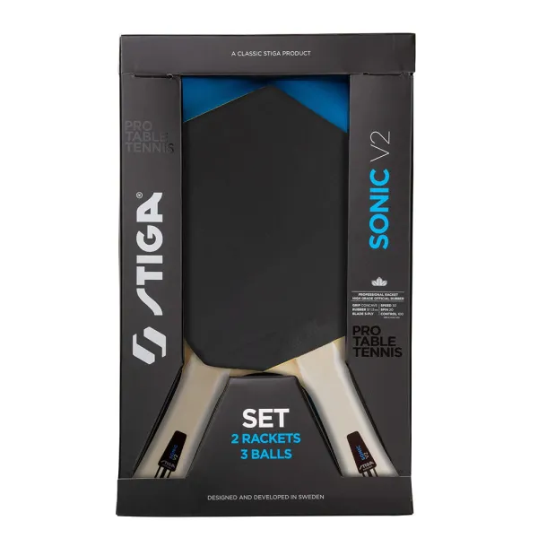 Набор для н/т Stiga Sonic V2,1210-1206-35, 2 ракетки и 3 мяча, накладка 1,6 мм ITTF, конич. ручка