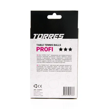 Мяч для наст. тенниса TORRES Profi 3*, TT23012, диам. 40+мм, упак. 6 шт, белый за 338.30 ₽ купить в Череповеце