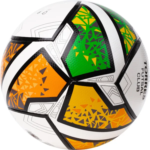 Мяч футзал. TORRES Futsal Club, FS323764, р.4, 10 пан. ПУ, 4 под. сл, гибрид. сш. бело-зел-оранж за 2&nbsp;264.40 ₽ в Череповеце