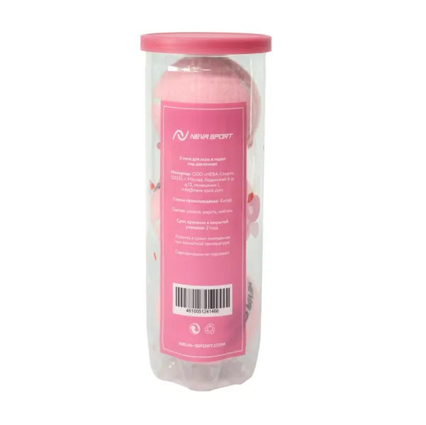 Мяч для падела NS Sakura, UAA2, уп.3 шт, сукно, нат.резина, розовый за 824.50 ₽ в Череповеце