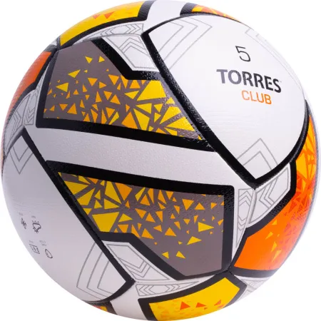 Мяч футб. TORRES Club, F323965, р.5, 10 пан., ПУ, гибрид. сшив, бел-оранж-желт за 2&nbsp;225.30 ₽ купить в Череповеце